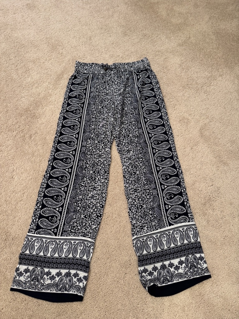 Blue & White Paisley Wide-Leg Pants